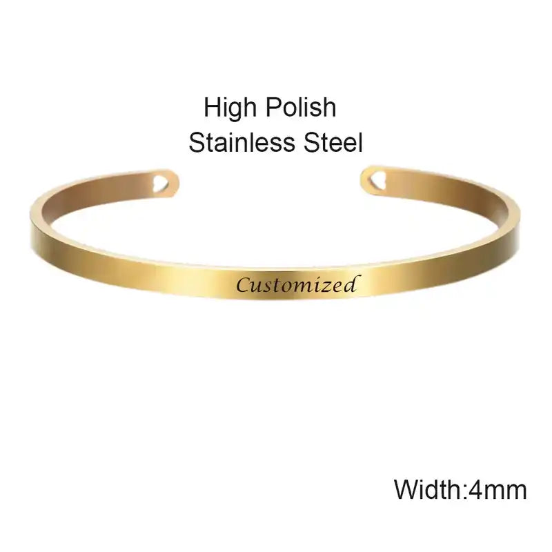 Gold stainless steel personalized engraved name bracelet