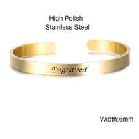 Gold stainless steel engraved name bracelet with personalized text