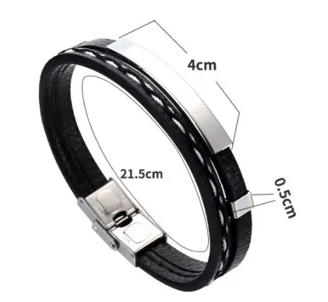 Trendy Men’s Leatherwear Weave Bracelet With Contrast Stainless Steel Bangle