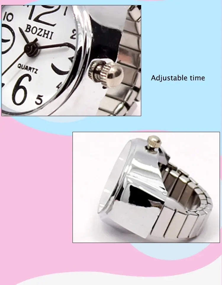 Finger Ring Watch for Women/Girls - Sleek Steel Round Dial Elastic Quartz mechanism