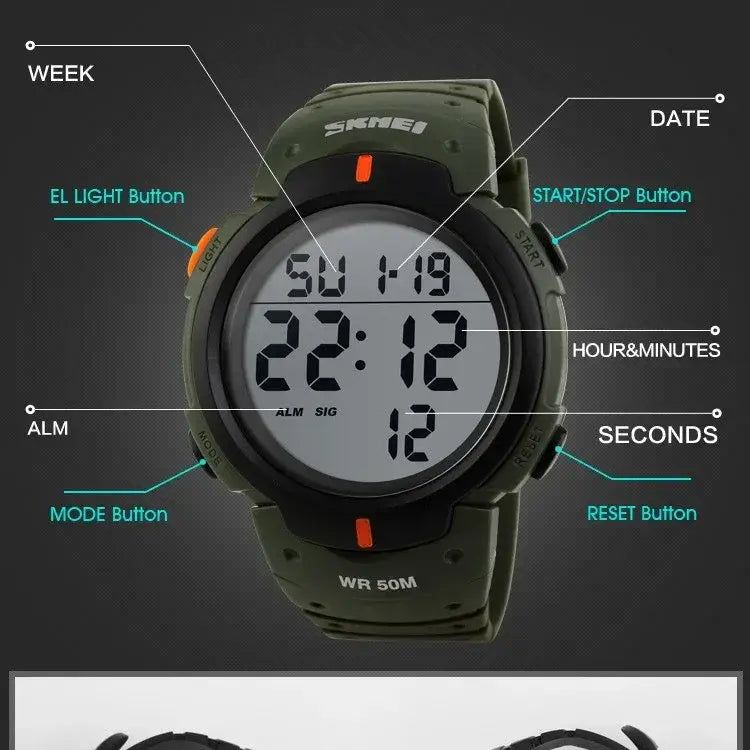 SKMEI 1068 Calendar PU Strap 5Bar Waterproof Digital Watch reloj hombre Outdoor Sport Watch Men Big Dial Fashion Simple