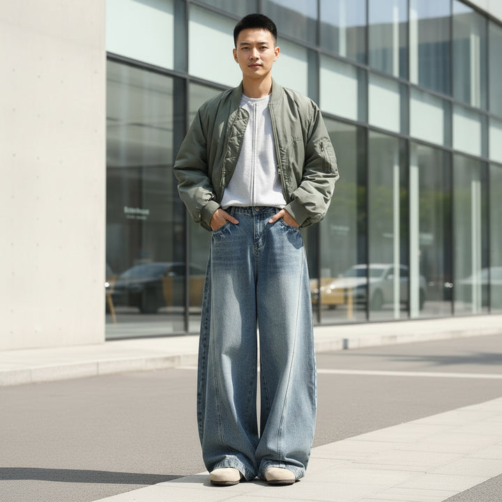 Men’s Wide Leg Denim Pants – Loose Baggy Streetwear Jeans