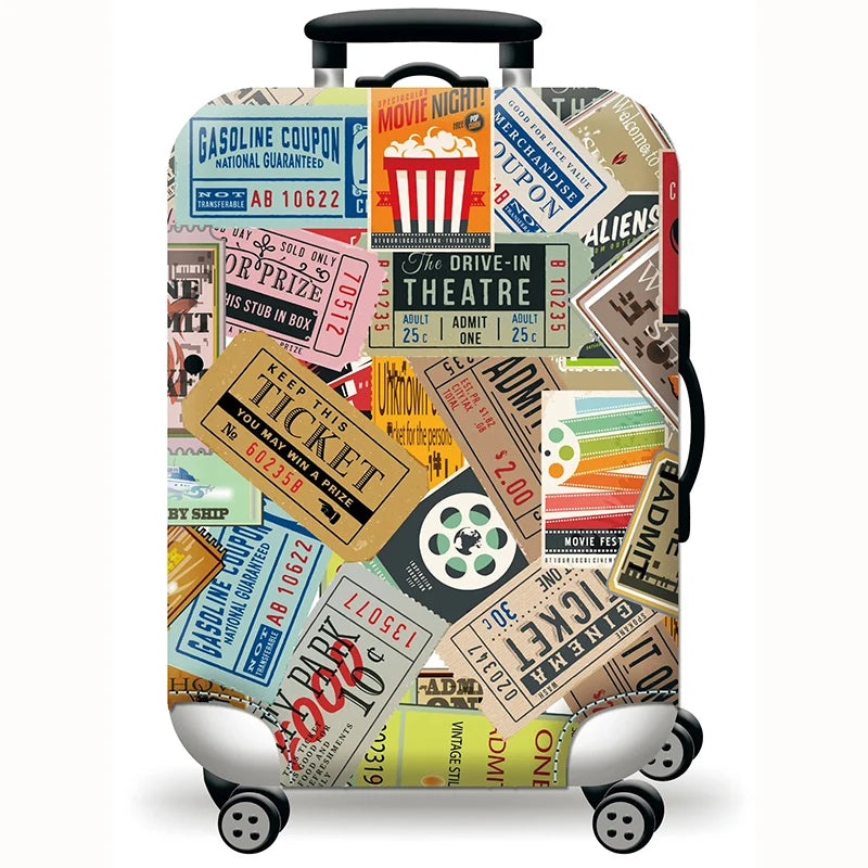 Map & Travel luggage cover – Ticket Collage design