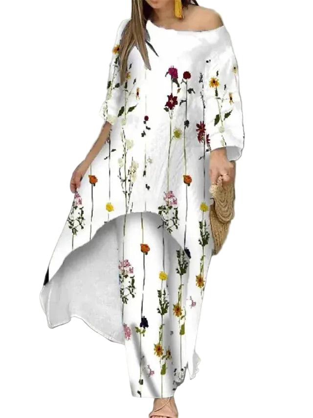 Women’s Floral Two‑Piece Pant Set – Casual Printed Top & Ankle‑Length Trousers