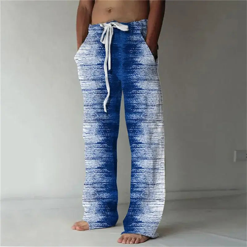 Hawaiian-Inspired Linen Wide Leg Pants for Men - 3D Printed Casual Beachwear for Summer Holidays