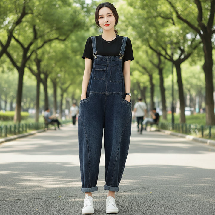 Women’s Cargo Denim Overalls – Multi‑Pocket Patchwork Jumpsuit in Loose Streetwear Fit
