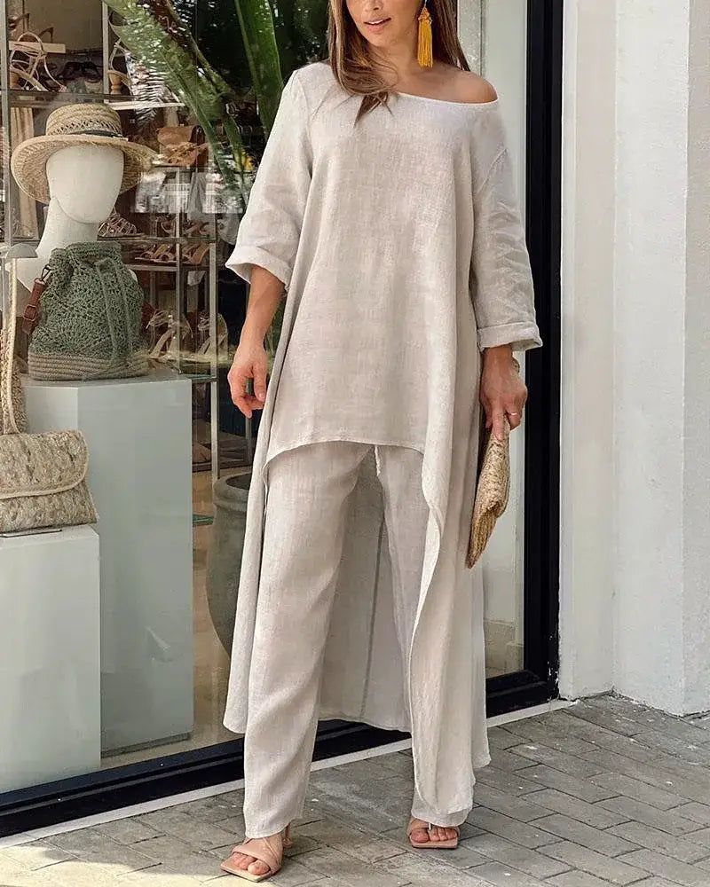 Women’s Long Sleeved Linen And Cotton 2-piece Set