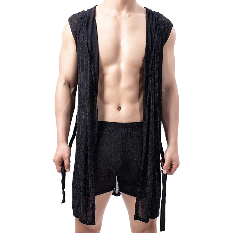 Men’s Summer Bathrobe – Lightweight Hooded Mesh
