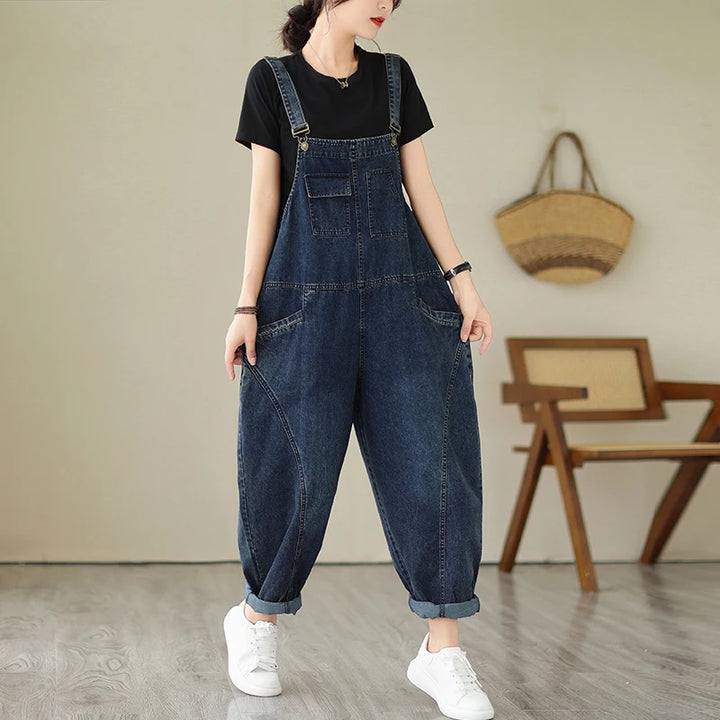 Women’s Cargo Denim Overalls – Multi‑Pocket Patchwork Jumpsuit in Loose Streetwear Fit
