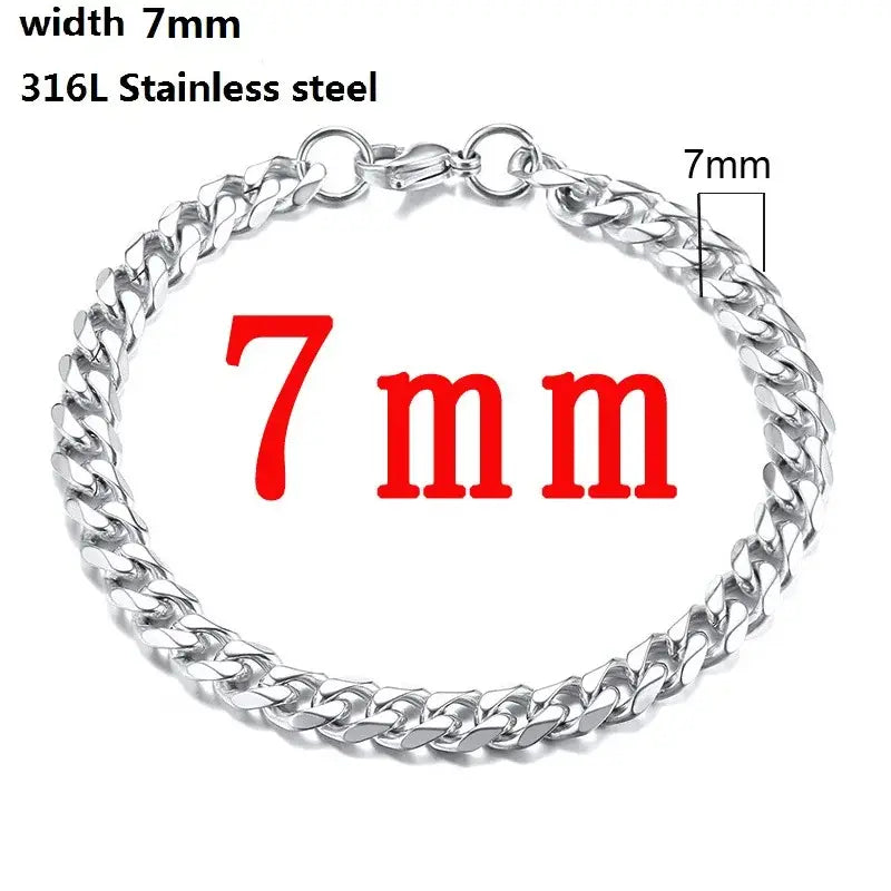 Stainless Steel Cuban Chain Bracelet for Men & Women - Vintage Metal Viking Kpop