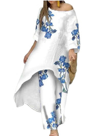 Women’s Floral Two‑Piece Pant Set – Casual Printed Top & Ankle‑Length Trousers