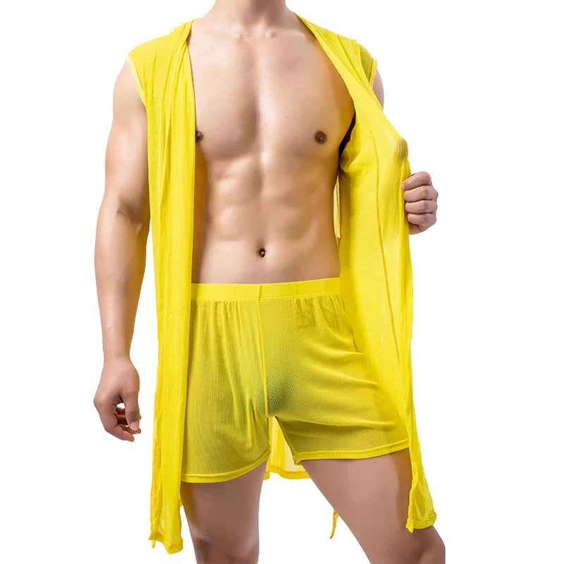 Men’s Summer Bathrobe – Lightweight Hooded Mesh