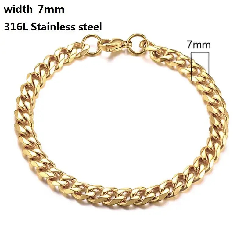 Stainless Steel Cuban Chain Bracelet for Men & Women - Vintage Metal Viking Kpop