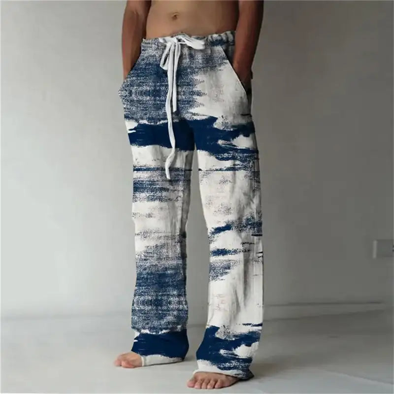 Hawaiian-Inspired Linen Wide Leg Pants for Men - 3D Printed Casual Beachwear for Summer Holidays