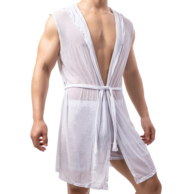 Men’s Summer Bathrobe – Lightweight Hooded Mesh
