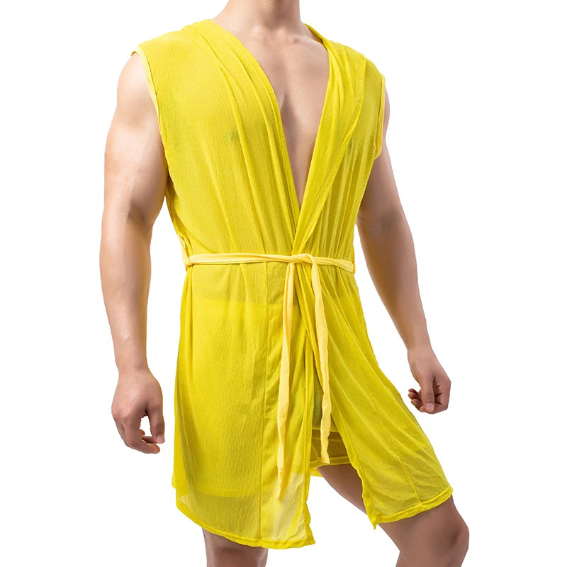 Men’s Summer Bathrobe – Lightweight Hooded Mesh