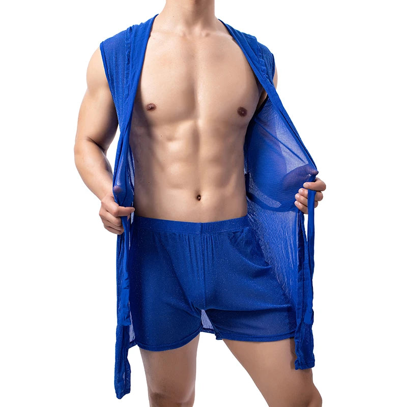 Men’s Summer Bathrobe – Lightweight Hooded Mesh