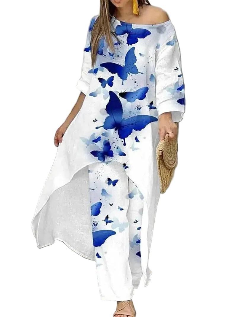 Women’s Floral Two‑Piece Pant Set – Casual Printed Top & Ankle‑Length Trousers