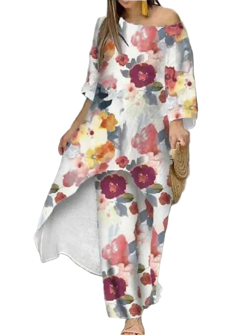 Women’s Floral Two‑Piece Pant Set – Casual Printed Top & Ankle‑Length Trousers