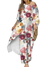 Women’s Floral Two‑Piece Pant Set – Casual Printed Top & Ankle‑Length Trousers