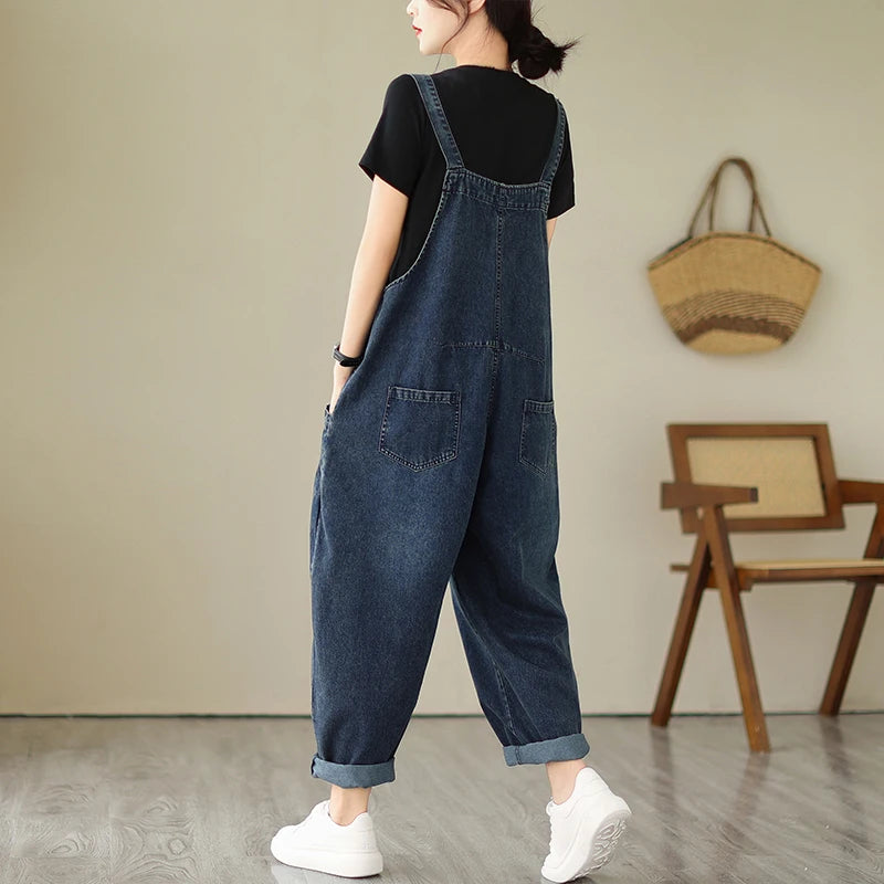 Women’s Cargo Denim Overalls – Multi‑Pocket Patchwork Jumpsuit in Loose Streetwear Fit