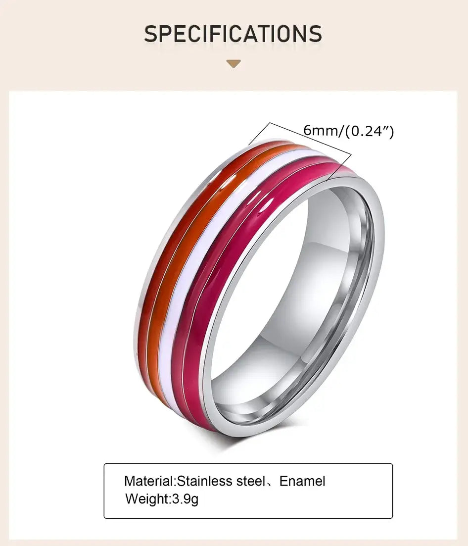 Stainless Steel LGBT Ring Pride Love Band Stripe Flag Colour Rings