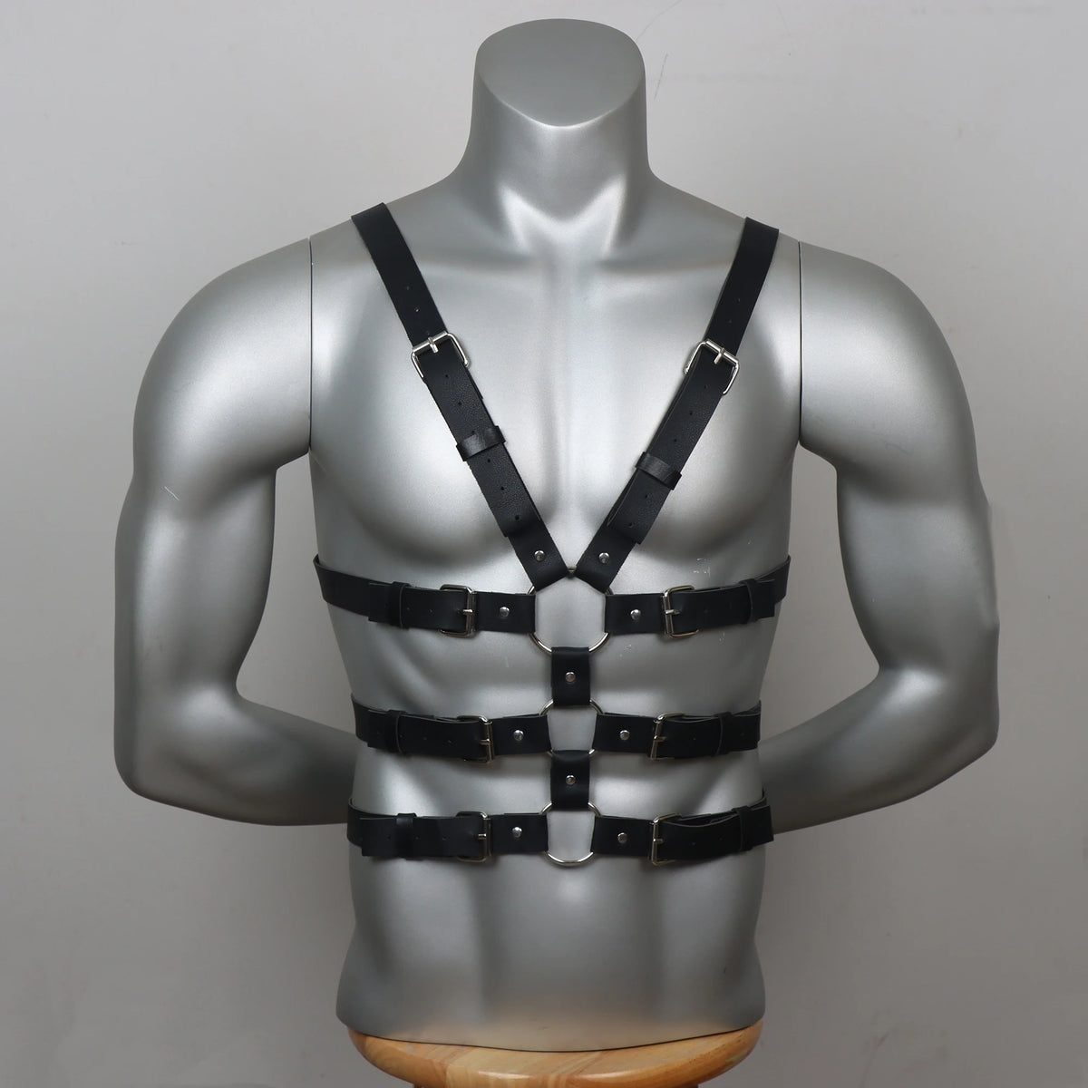 Black leather harness with buckles for costume or fashion