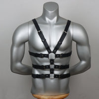 Black leather harness with buckles for costume or fashion