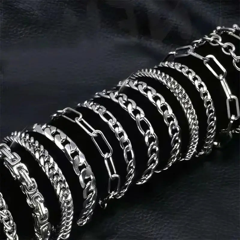 Stainless Steel Cuban Chain Bracelet for Men & Women - Vintage Metal Viking Kpop