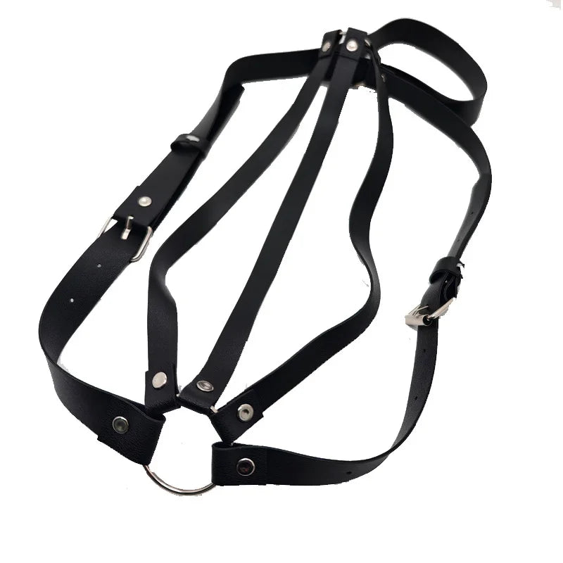 Black leather harness for body restraint