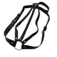 Black leather harness for body restraint