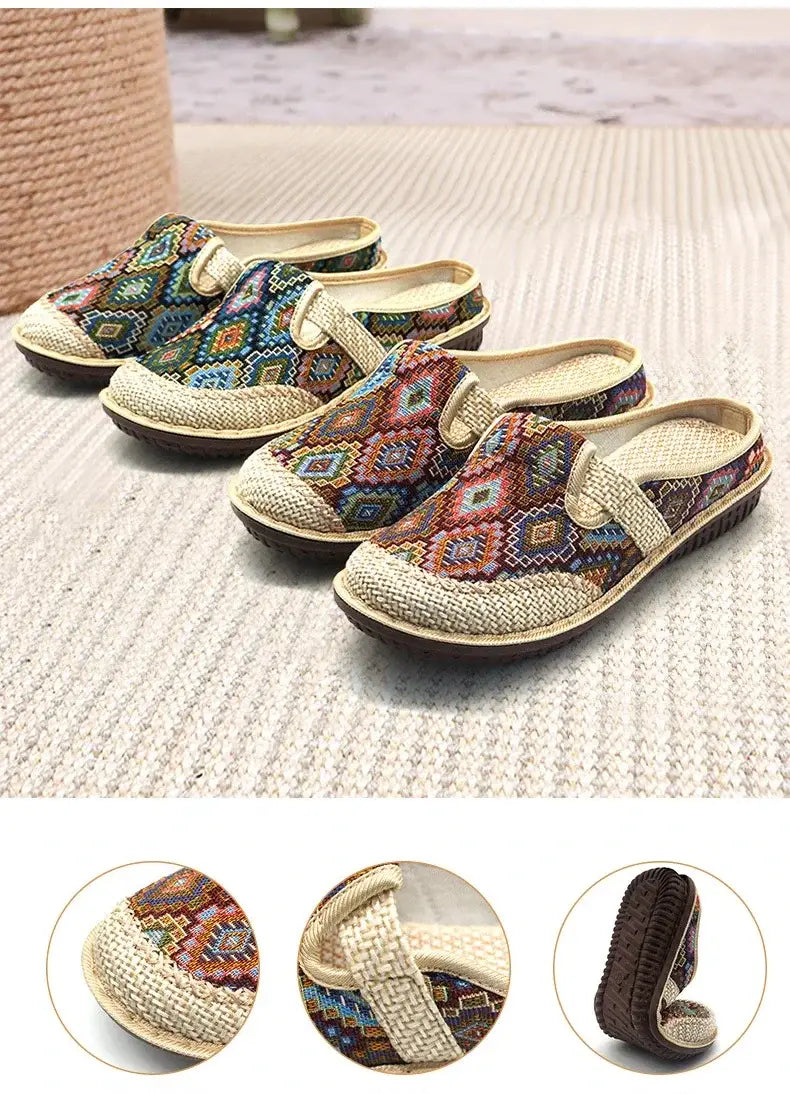 Fashion Women’s Embroidered Linen Casual Slippers: Ethnic Style Breathable Outdoor Shoes for 2024