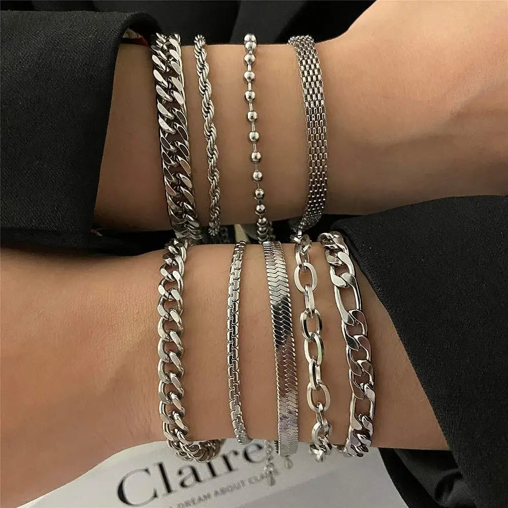 Stainless Steel Cuban Chain Bracelet for Men & Women - Vintage Metal Viking Kpop