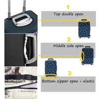 Luggage cover openings – top handle opening, side handle opening, bottom zip and elastic