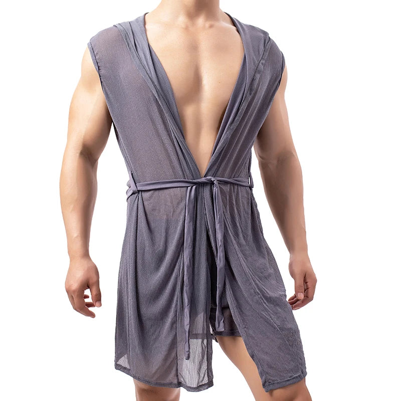 Men’s Summer Bathrobe – Lightweight Hooded Mesh