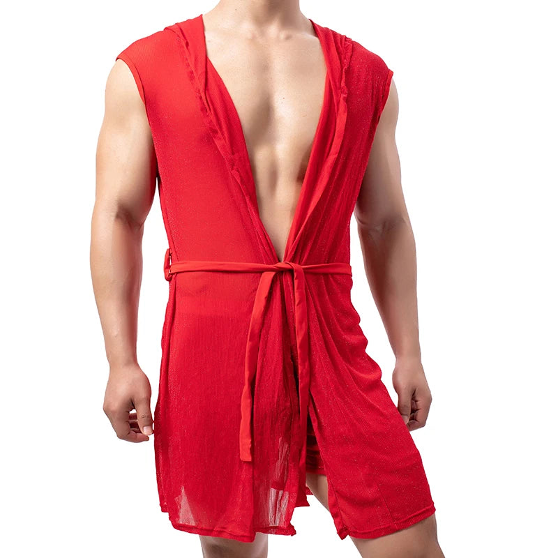 Men’s Summer Bathrobe – Lightweight Hooded Mesh