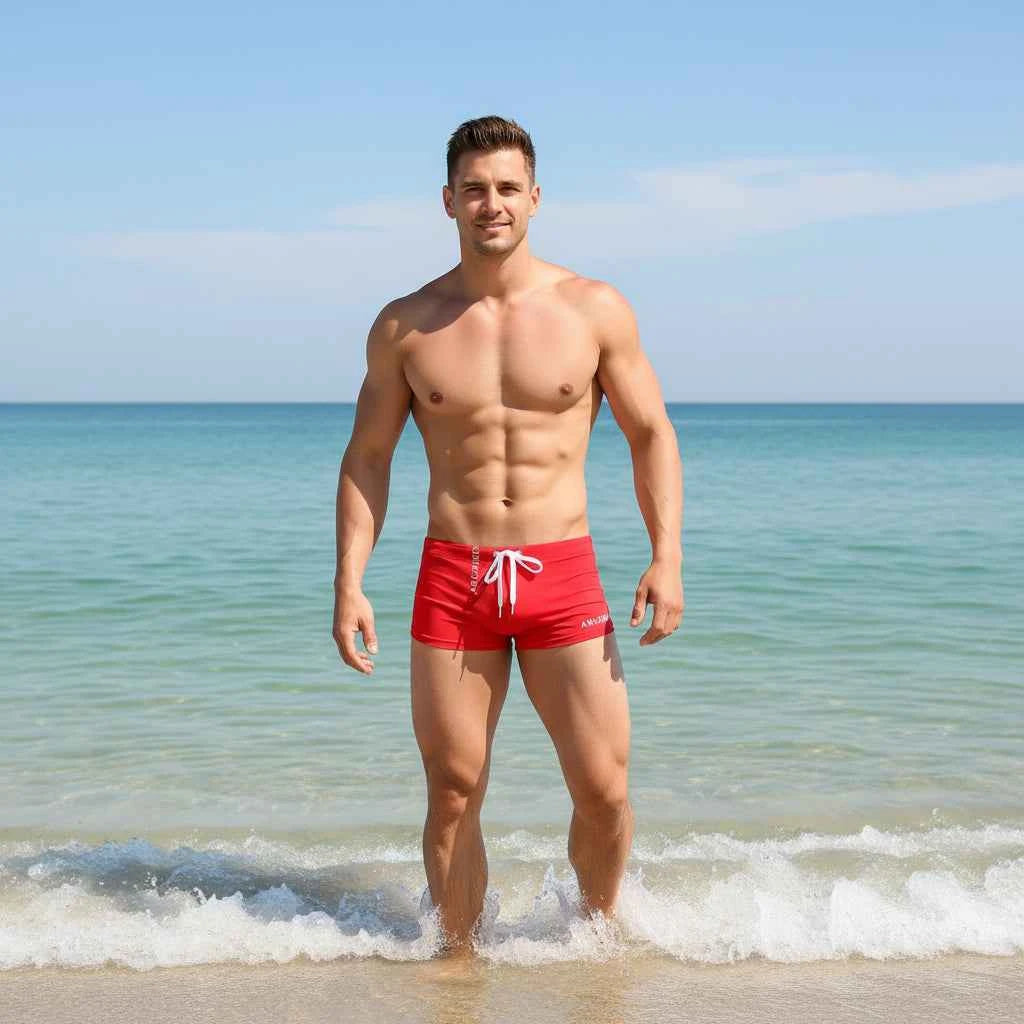 Men's Solid Colour Boxer Swimwear | Drawstring Beach Shorts