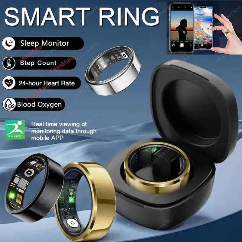 2025 New Smart Ring Men Women, Heart Rate and Blood Oxygen Monitor Smartring IP68 5ATM Waterproof, Multi-sport Mode Finger Ring Lifestyle Travel Trading