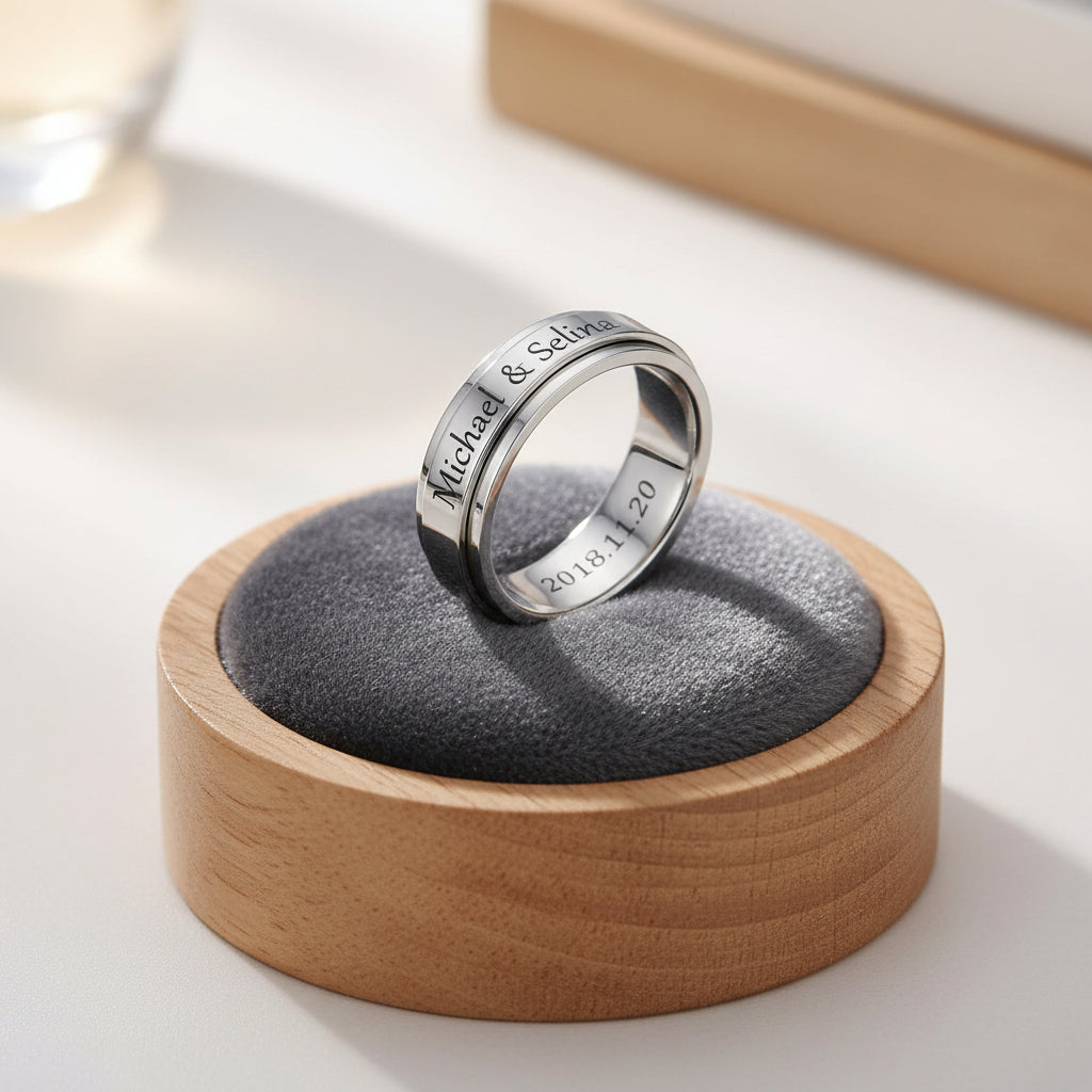 Engravable Spinner Rings | Custom Name Rotatable Band 6mm Steel
