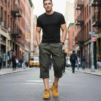 Men’s Cargo Shorts | Below‑Knee Capri, Elastic Waist