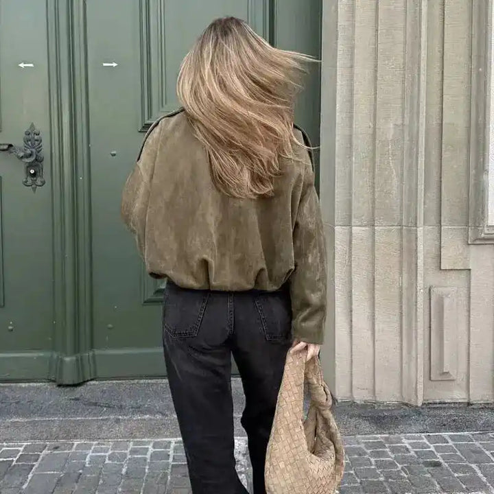 Women's Bomber Jacket | Turn-Down Collar Loose Fit Vintage Outerwear TrendLeading Store