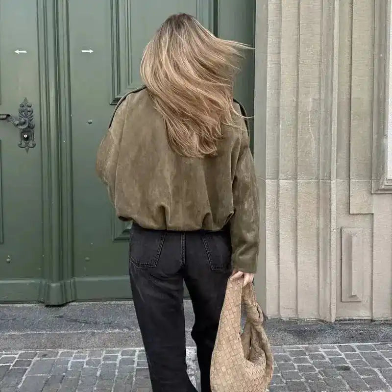 Women's Bomber Jacket | Turn-Down Collar Loose Fit Vintage Outerwear TrendLeading Store