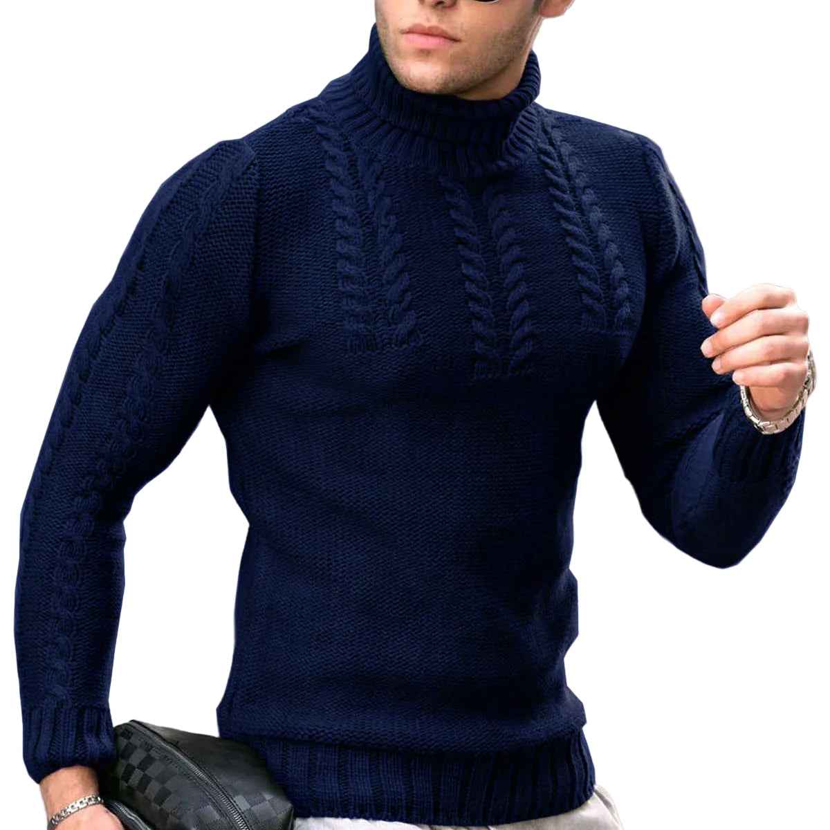 Men’s Turtleneck Twisted Knit Sweater – Long‑Sleeve Thermal Pullover