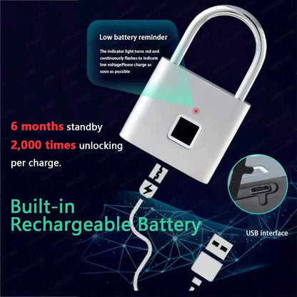 Biometric Fingerprint Padlock USB Rechargeable - Lifestyle Travel Trading