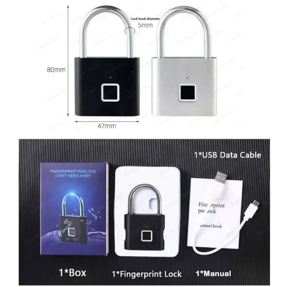 Biometric Fingerprint Padlock USB Rechargeable - Lifestyle Travel Trading