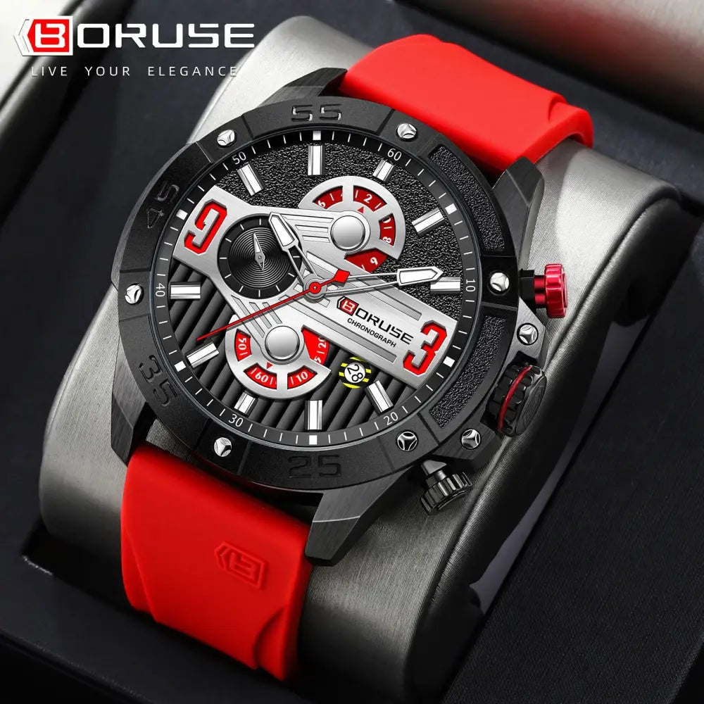 BORUSE Luxury Waterproof Sport Quartz Chronograph Military Watch Men Clock Mens Silicone Watch for Men Luminous Reloj Hombre - Lifestyle Travel Trading