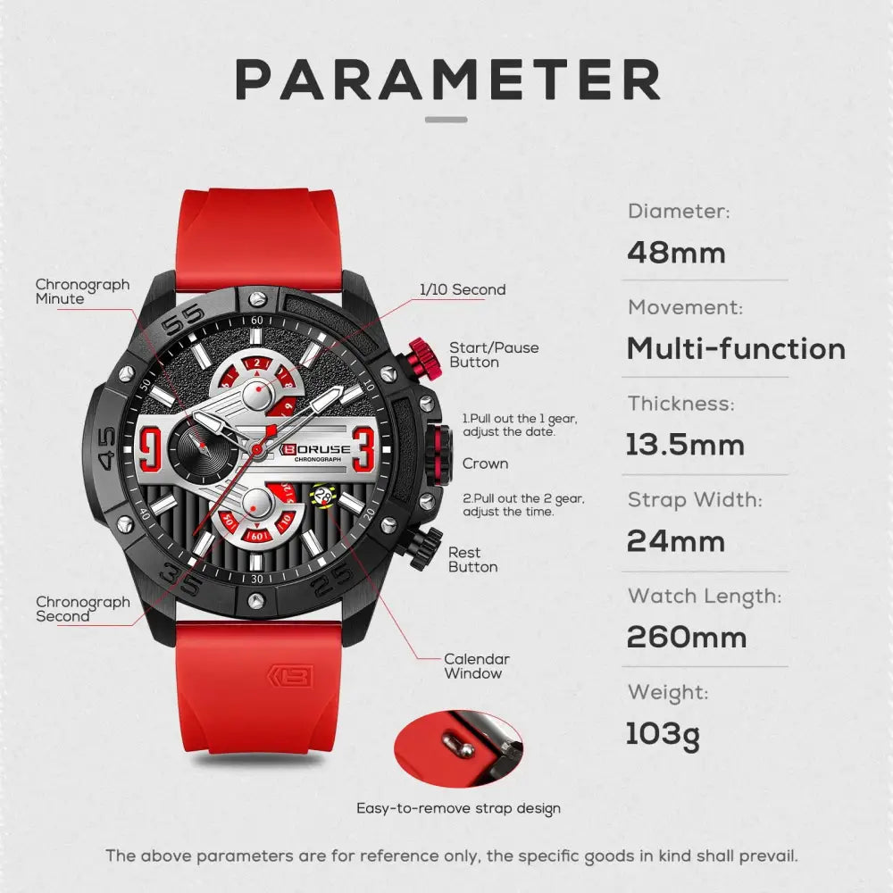 BORUSE Luxury Waterproof Sport Quartz Chronograph Military Watch Men Clock Mens Silicone Watch for Men Luminous Reloj Hombre - Lifestyle Travel Trading