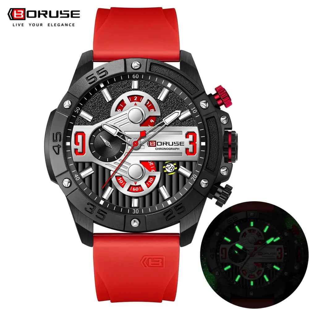 BORUSE Luxury Waterproof Sport Quartz Chronograph Military Watch Men Clock Mens Silicone Watch for Men Luminous Reloj Hombre - Lifestyle Travel Trading