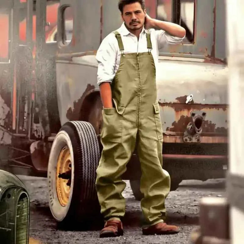 Men Denim Jumpsuit | Casual Retro Style Loose Fit Overalls