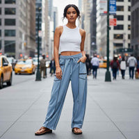 Women’s Wide‑Leg Cotton Pants – Colour Stitch Design